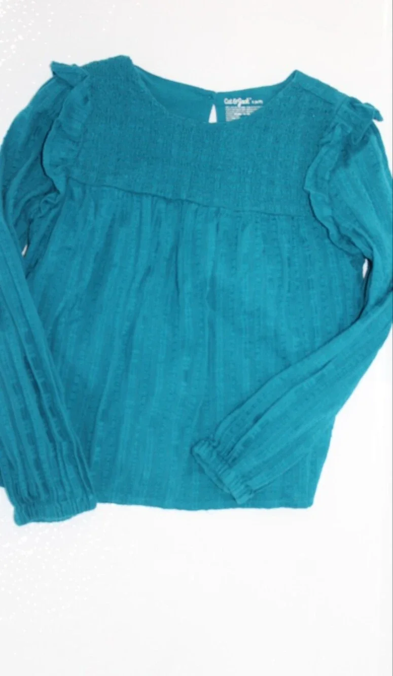 Cat & Jack Teal Textured Long-Sleeve Blouse